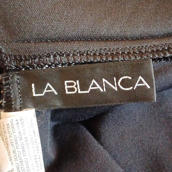 EUC La Blanca Black/White Striped "Dapper Derby" Halter Tankini Size 12 (36-38C) - Picture 5 of 8